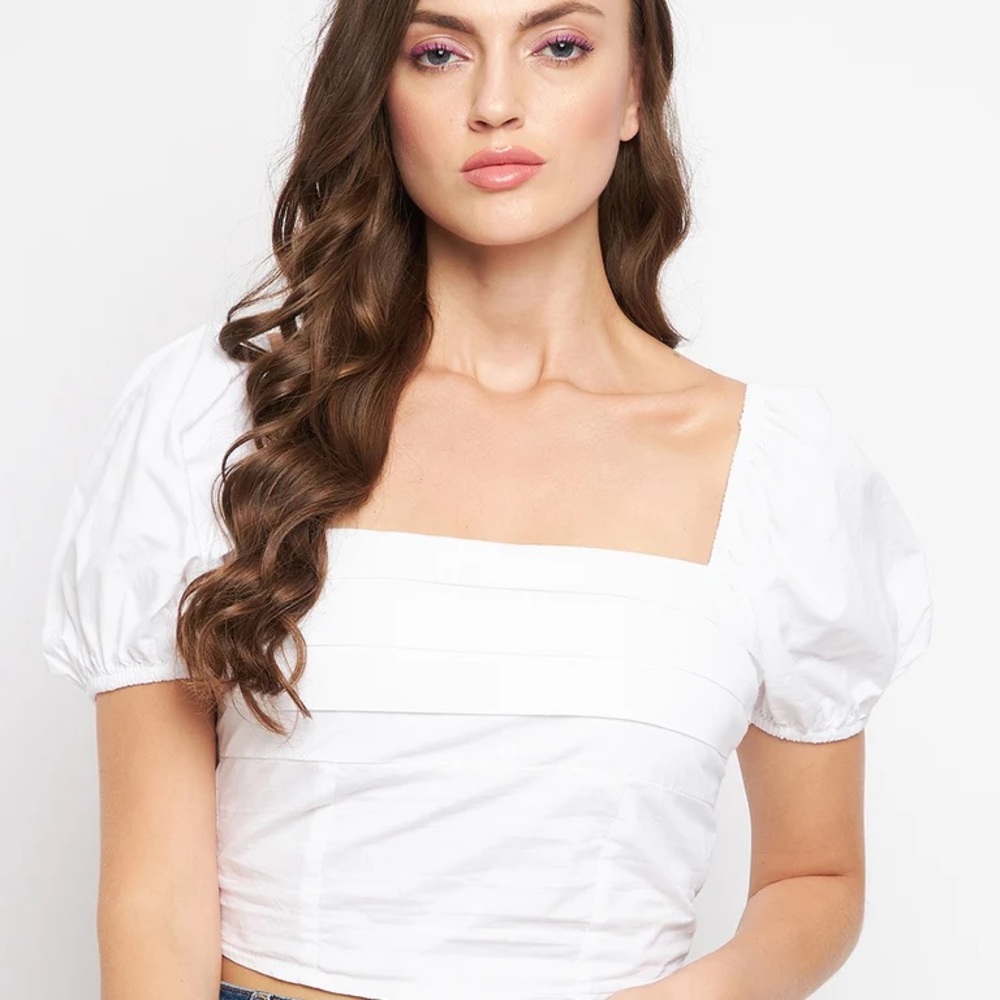 White Milkmaid Smocked Puff Sleeve Crop Top